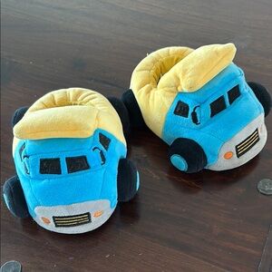 Blue and Yellow Truck Plush Slippers